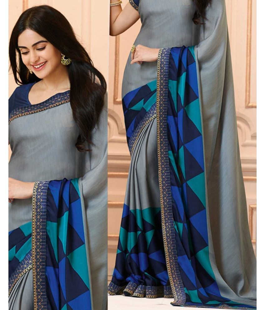     			SARIK  FASHION Georgette Printed Saree With Blouse Piece ( Grey , Pack of 1 )