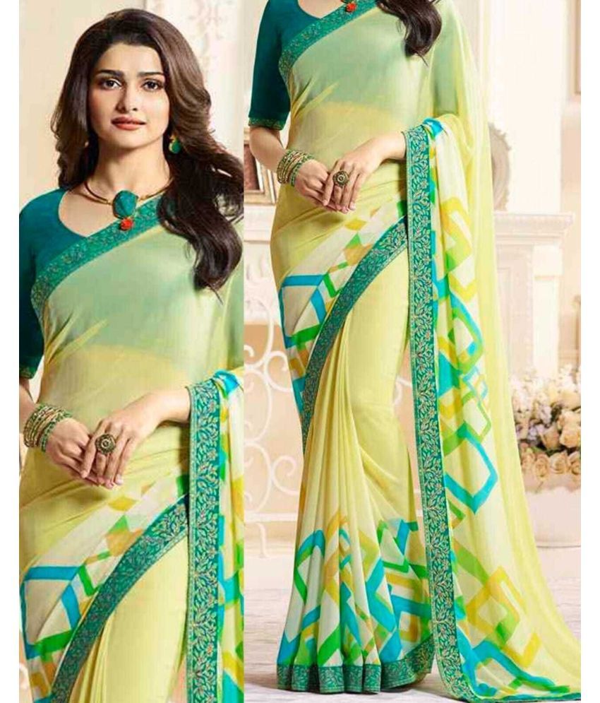     			SARIK  FASHION Georgette Printed Saree With Blouse Piece ( Yellow , Pack of 1 )