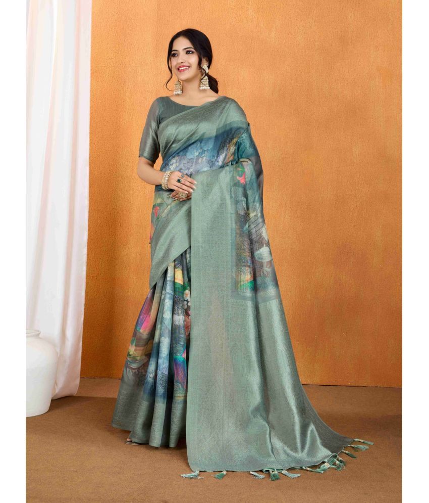     			doroly Cotton Silk Printed Saree With Blouse Piece ( Dark Grey , Pack of 1 )