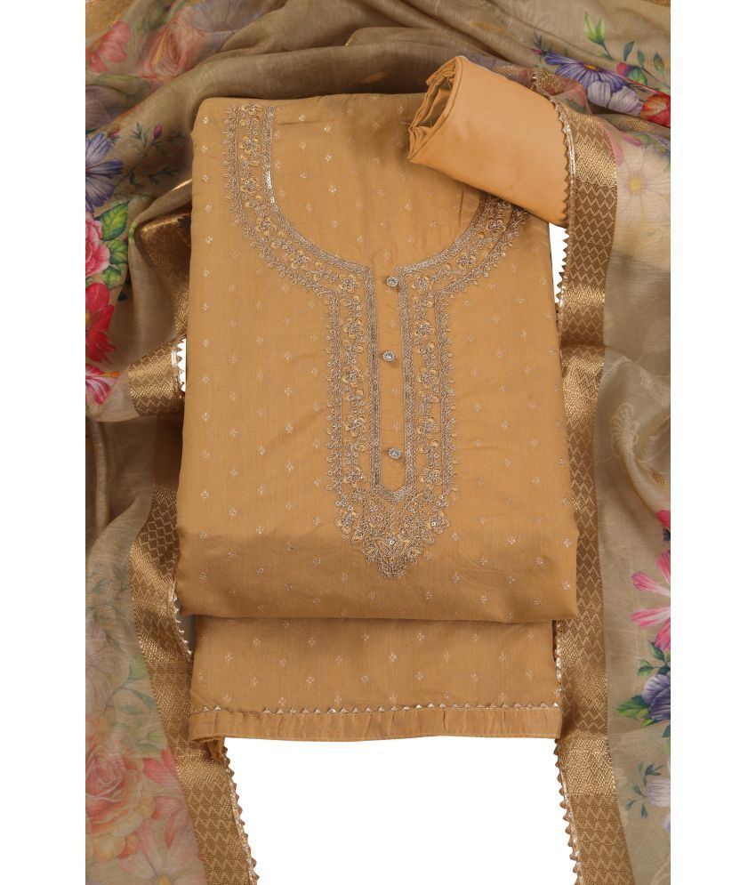     			tavas Unstitched Chanderi Embellished Dress Material - Beige ( Pack of 1 )