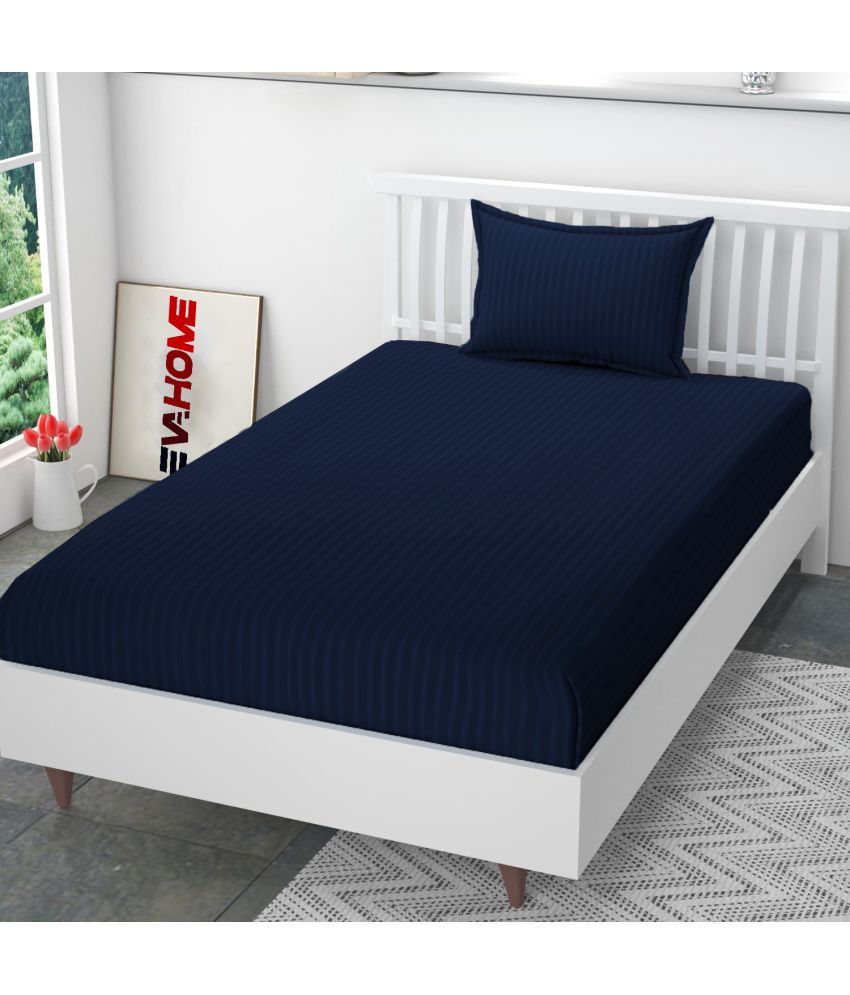     			EVAHOME Glace Cotton 1 Single Bedsheet with 1 Pillow Cover ( Navy Blue )