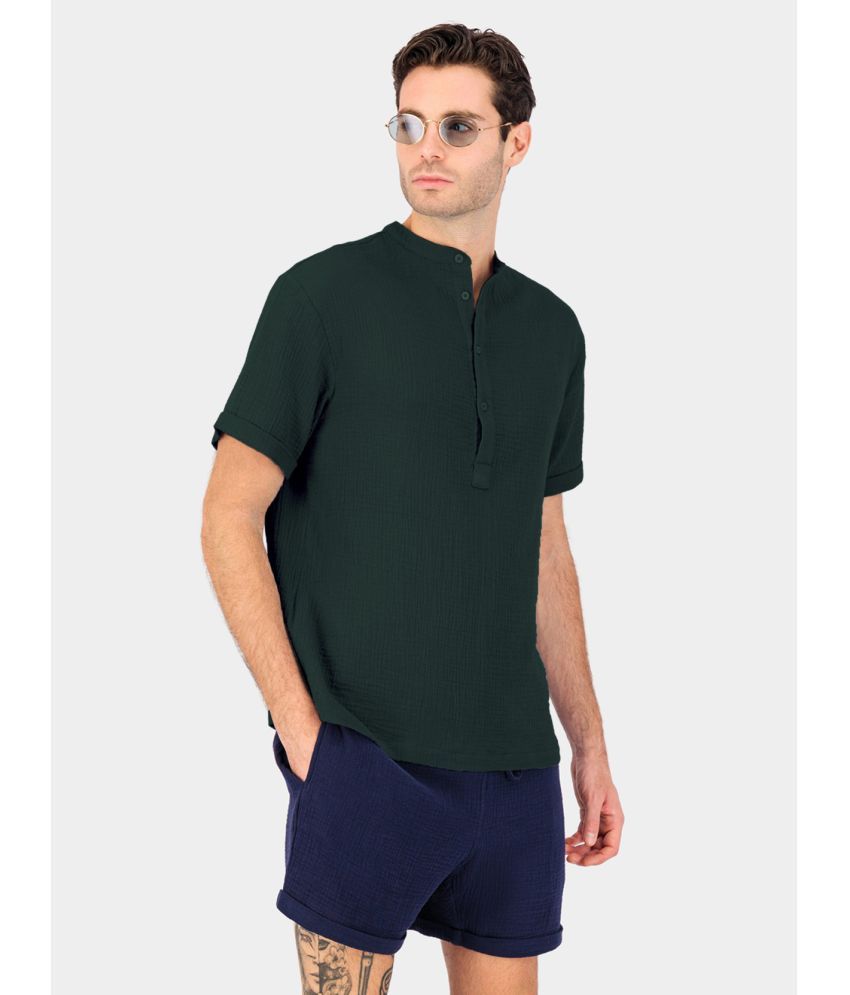     			Eyebogler Polyester Regular Fit Solid Half Sleeves Men's Mandarin Collar T-Shirt - Dark Green ( Pack of 1 )