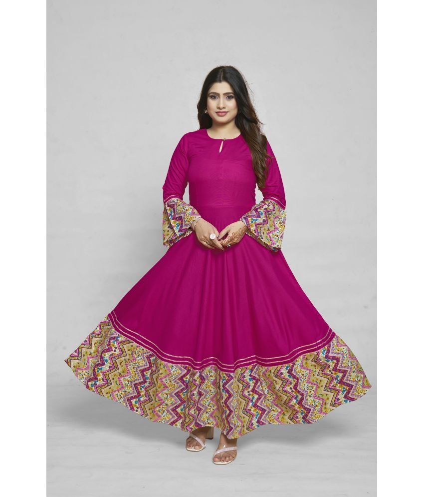     			MEESORRA Pack of 1 Rayon Self Design Anarkali Women's Kurti - ( Pink )