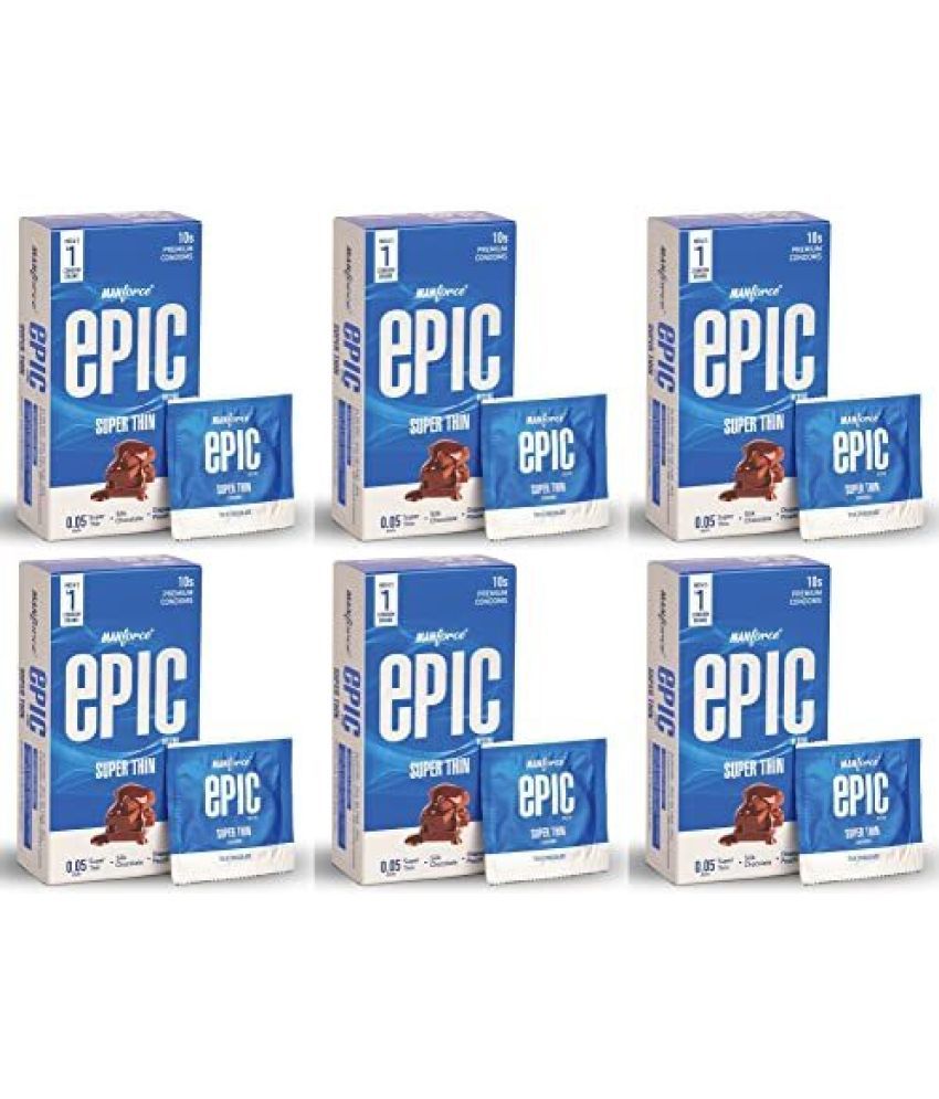     			Manforce Epic Desire Super Thin Premium Condoms for Men Silk Chocolate Flavour Disposable Pouch (10 Counts) x pack of 6