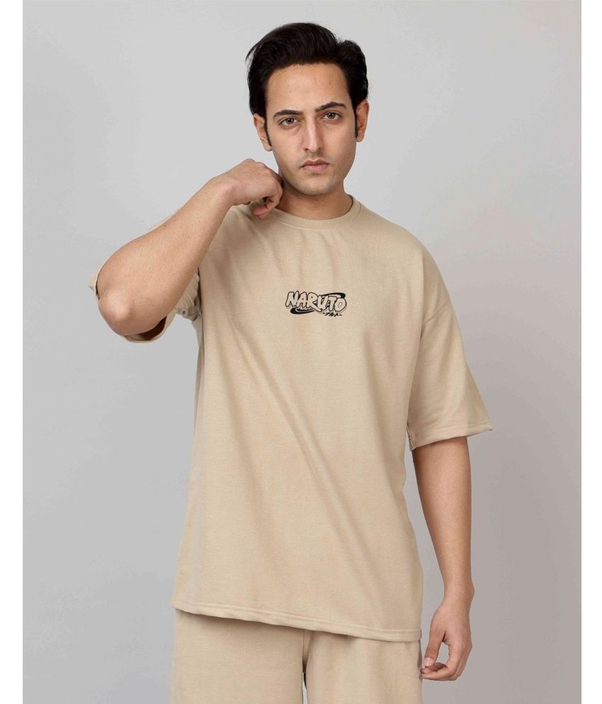     			Montera India Cotton Blend Oversized Fit Printed Half Sleeves Men's Round T-Shirt - Beige ( Pack of 1 )