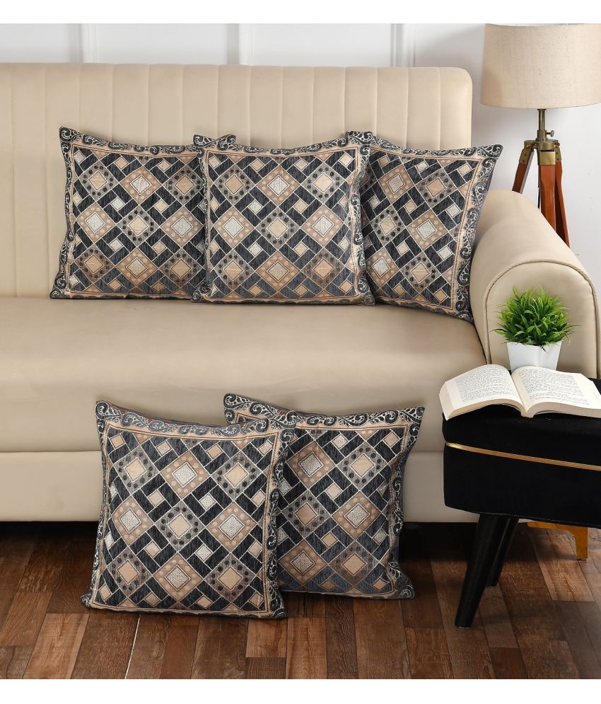     			Multitex Set of 5 Cotton Floral Square Cushion Cover (40X40)cm - Gray