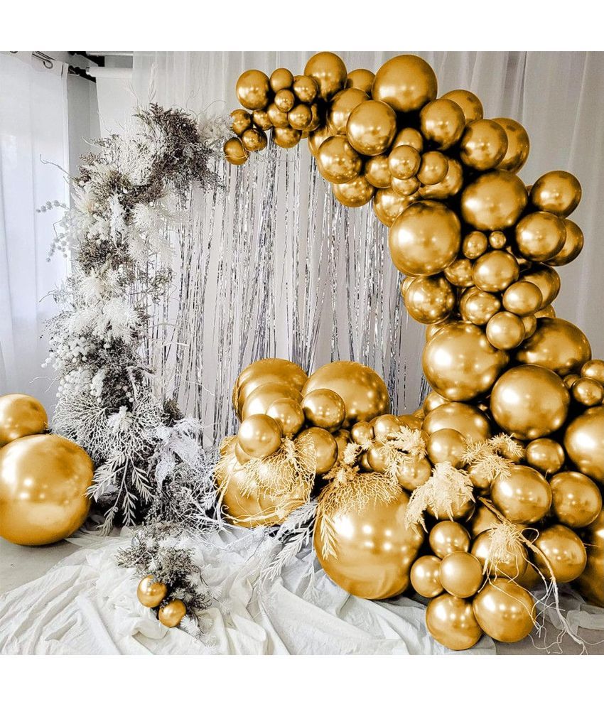     			PartyBooms 50 Pcs Golden Metallic Chrome Balloons with Shiny Surface For Birthdays/Anniversary/Engagement/Baby Shower/bachelorette Party Decorations