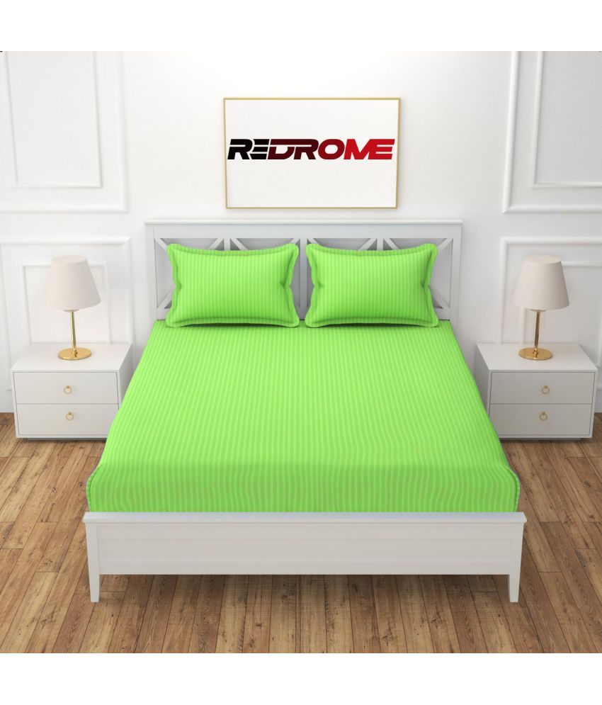     			REDROME Cotton 1 Double Queen Bedsheet with 2 Pillow Covers ( Light Green )