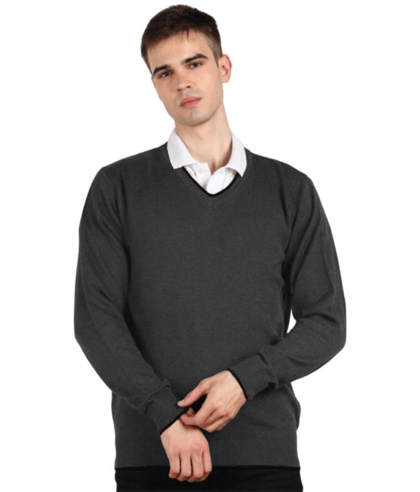     			Reoutlook Woollen V-Neck Men's Full Sleeves Pullover Sweater - Charcoal ( Pack of 1 )