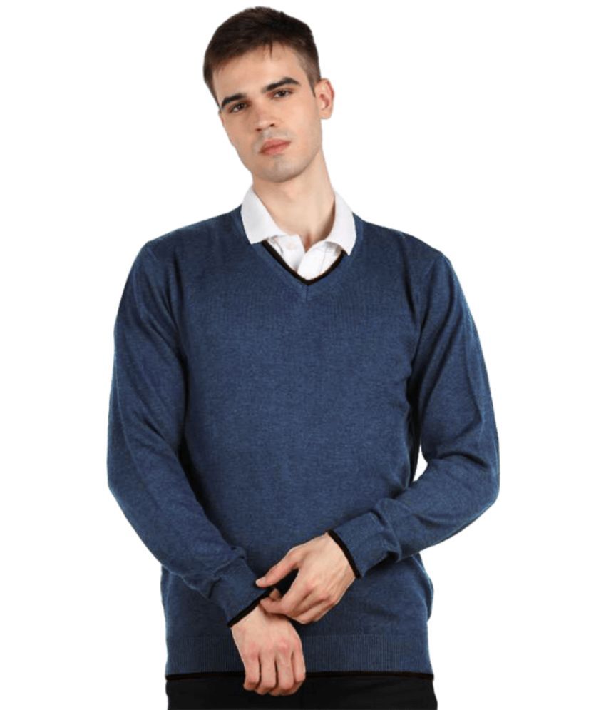     			Reoutlook Woollen V-Neck Men's Full Sleeves Pullover Sweater - Blue ( Pack of 1 )