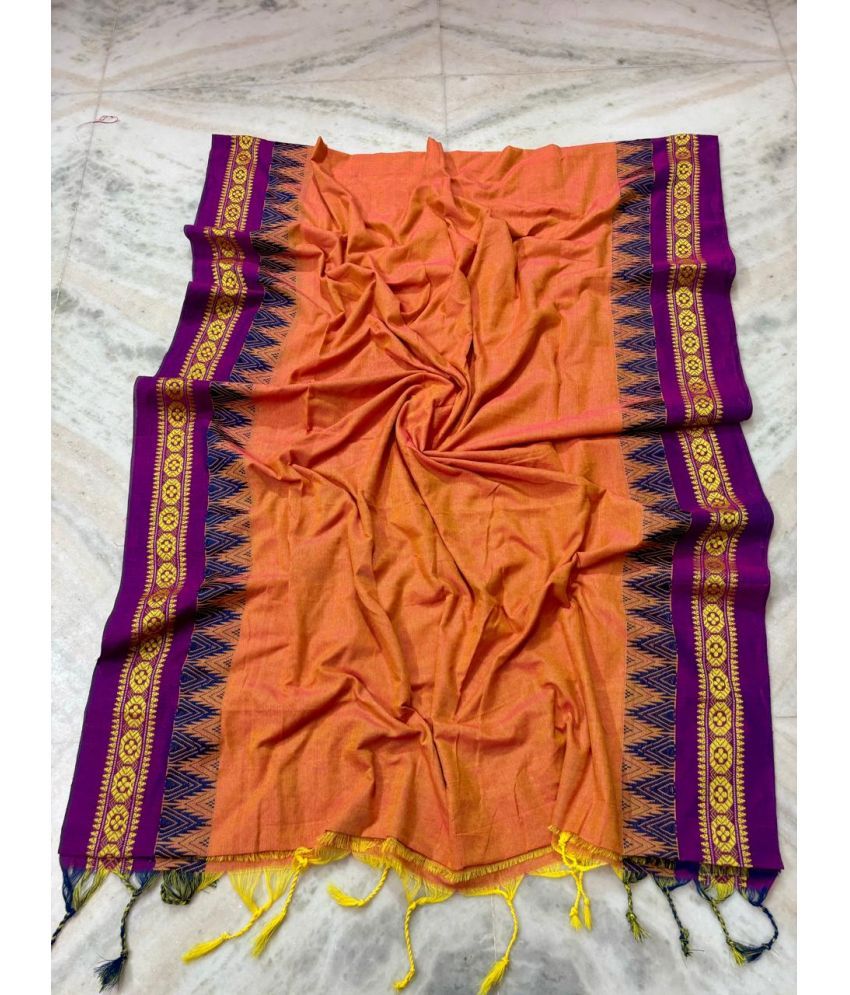     			SARADA HANDLOOM Cotton Embellished Saree With Blouse Piece ( Orange , Pack of 1 )