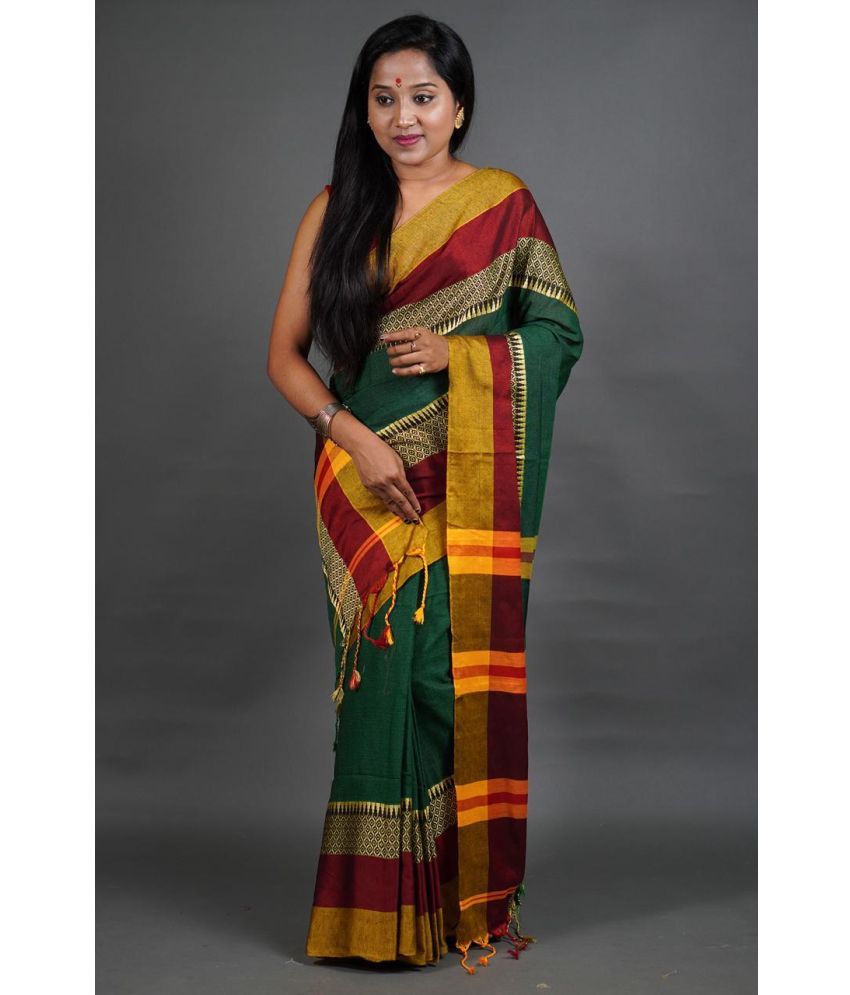     			SARADA HANDLOOM Cotton Woven Saree With Blouse Piece ( Green , Pack of 1 )