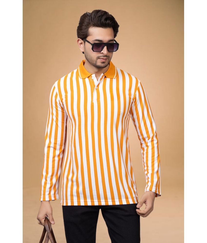     			SHREYNKA Pack of 1 Cotton Blend Regular Fit Striped Full Sleeves Men's Polo T Shirt ( Orange )