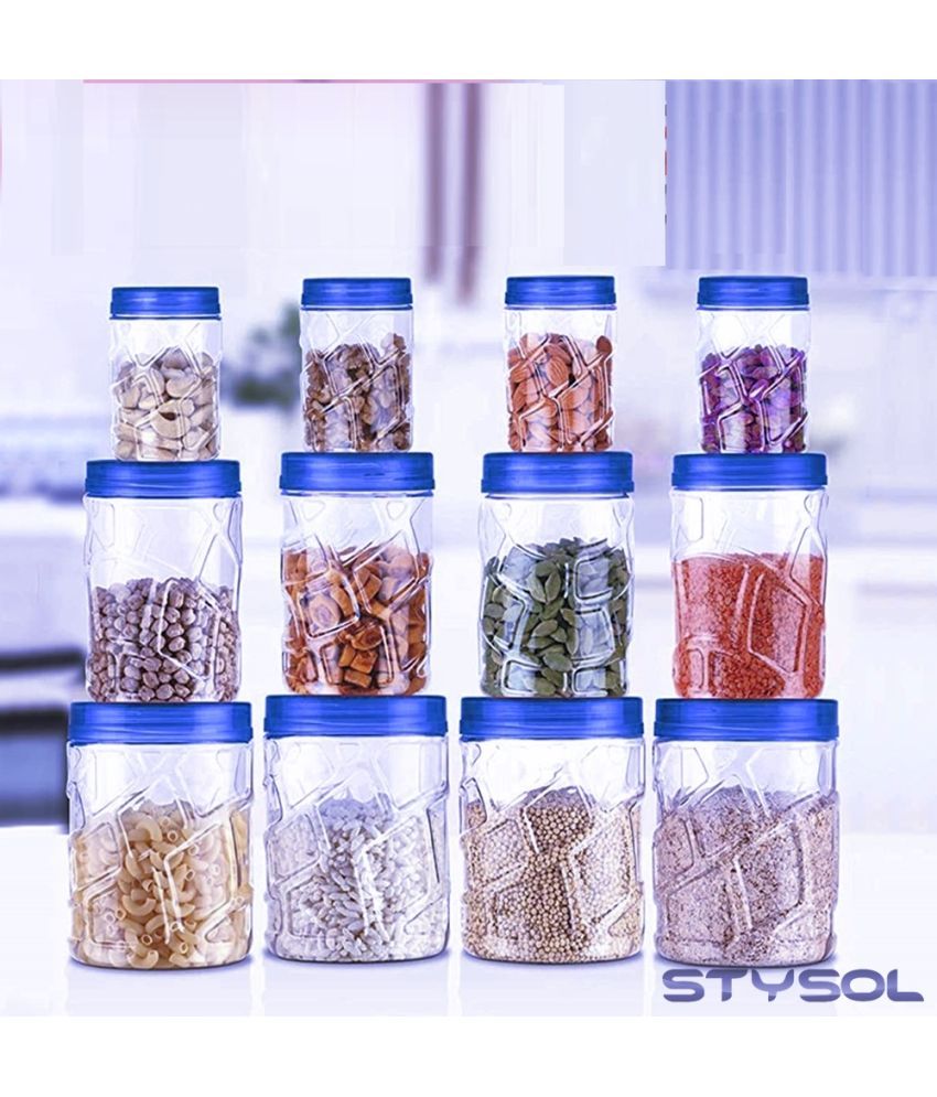     			Stysol 12 Jar Container  Plastic Blue Dal Container ( Set of 12 )