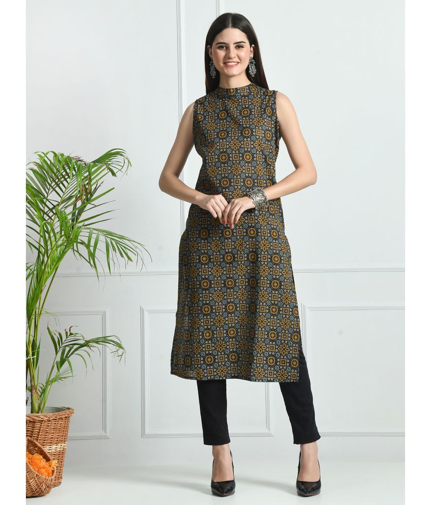     			feranoid Pack of 1 Cotton Blend Printed Straight Women's Kurti - ( Black )