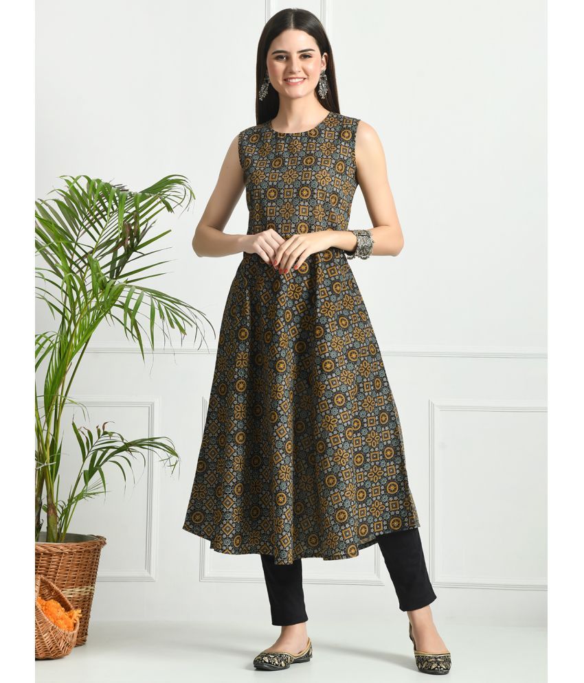     			feranoid Pack of 1 Cotton Blend Printed Flared Women's Kurti - ( Black )