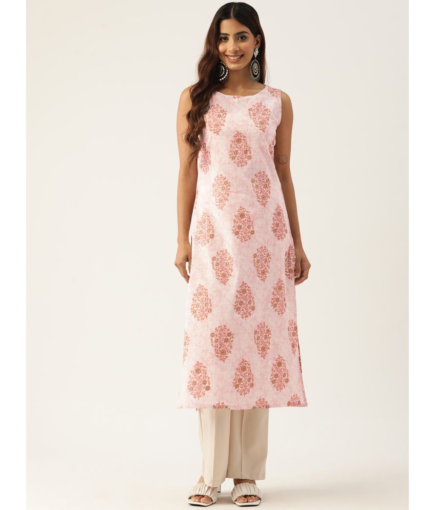     			feranoid Pack of 1 Cotton Blend Printed Straight Women's Kurti - ( Pink )