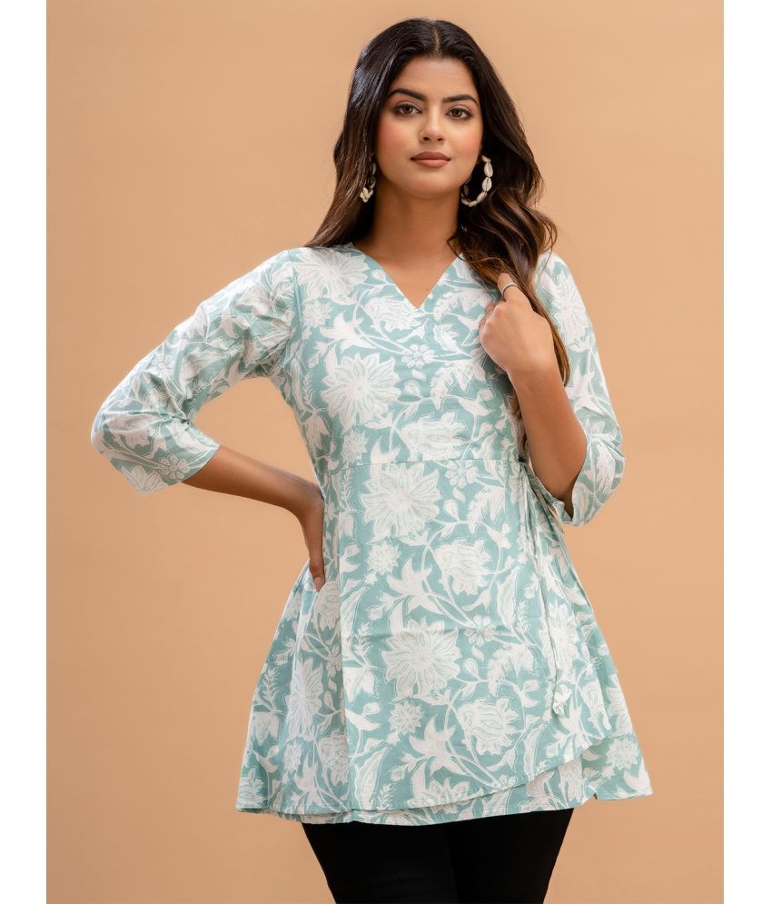     			feranoid Pack of 1 Cotton Blend Printed Flared Women's Kurti - ( Green )