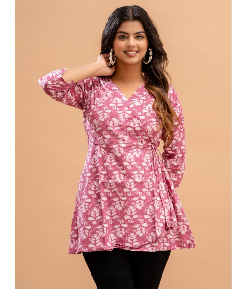     			feranoid Pack of 1 Cotton Blend Printed Flared Women's Kurti - ( Pink )