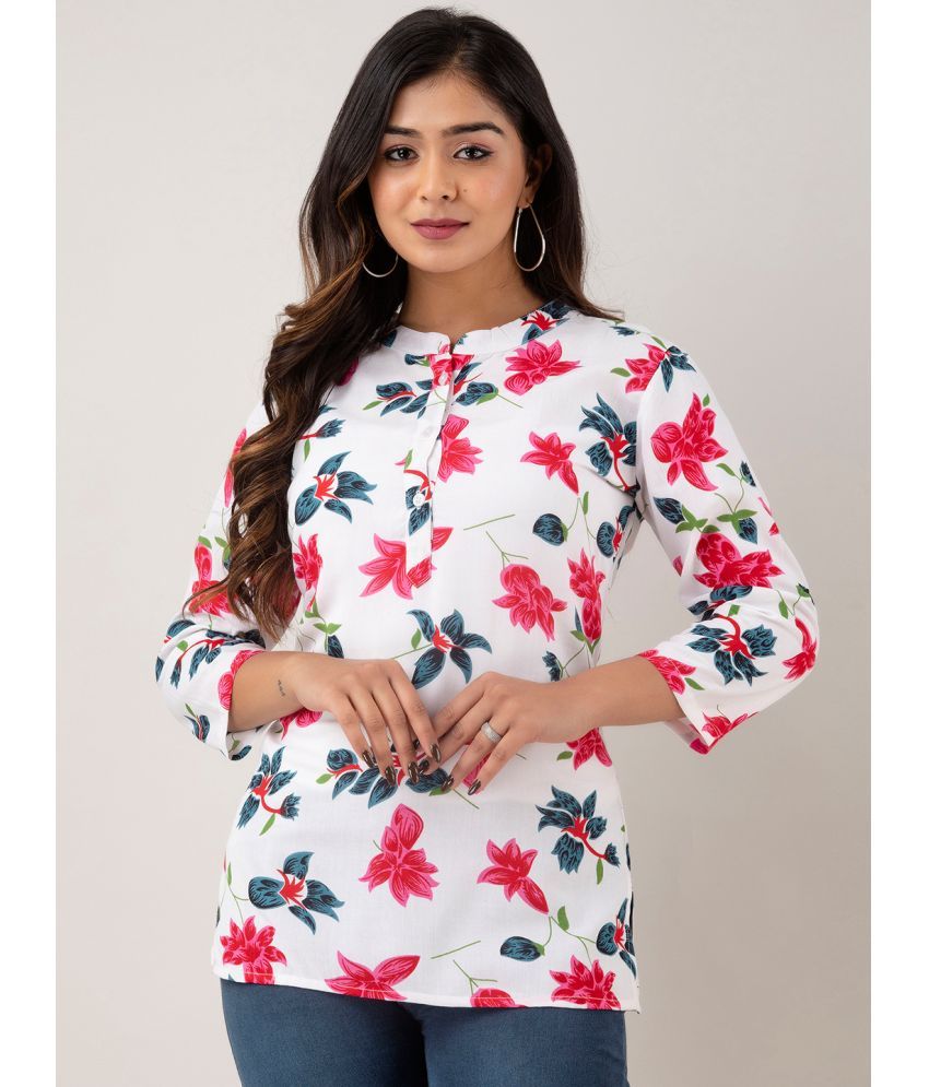     			feranoid Pack of 1 Cotton Blend Printed Straight Women's Kurti - ( White )