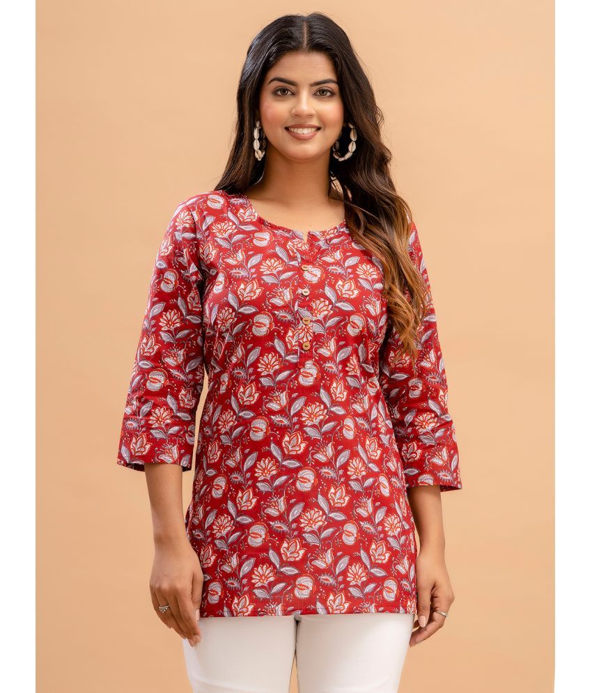     			feranoid Pack of 1 Cotton Blend Printed Straight Women's Kurti - ( Red )