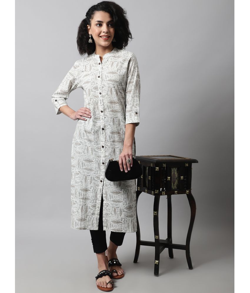     			feranoid Pack of 1 Cotton Printed Straight Women's Kurti - ( White )