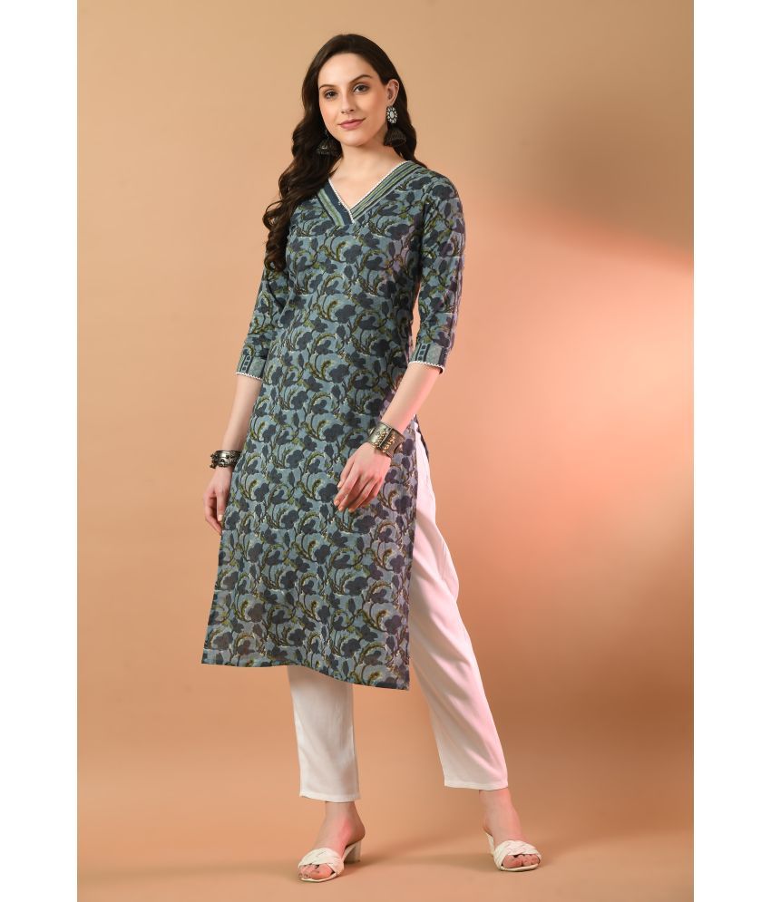     			feranoid Pack of 1 Cotton Blend Printed Straight Women's Kurti - ( Blue )