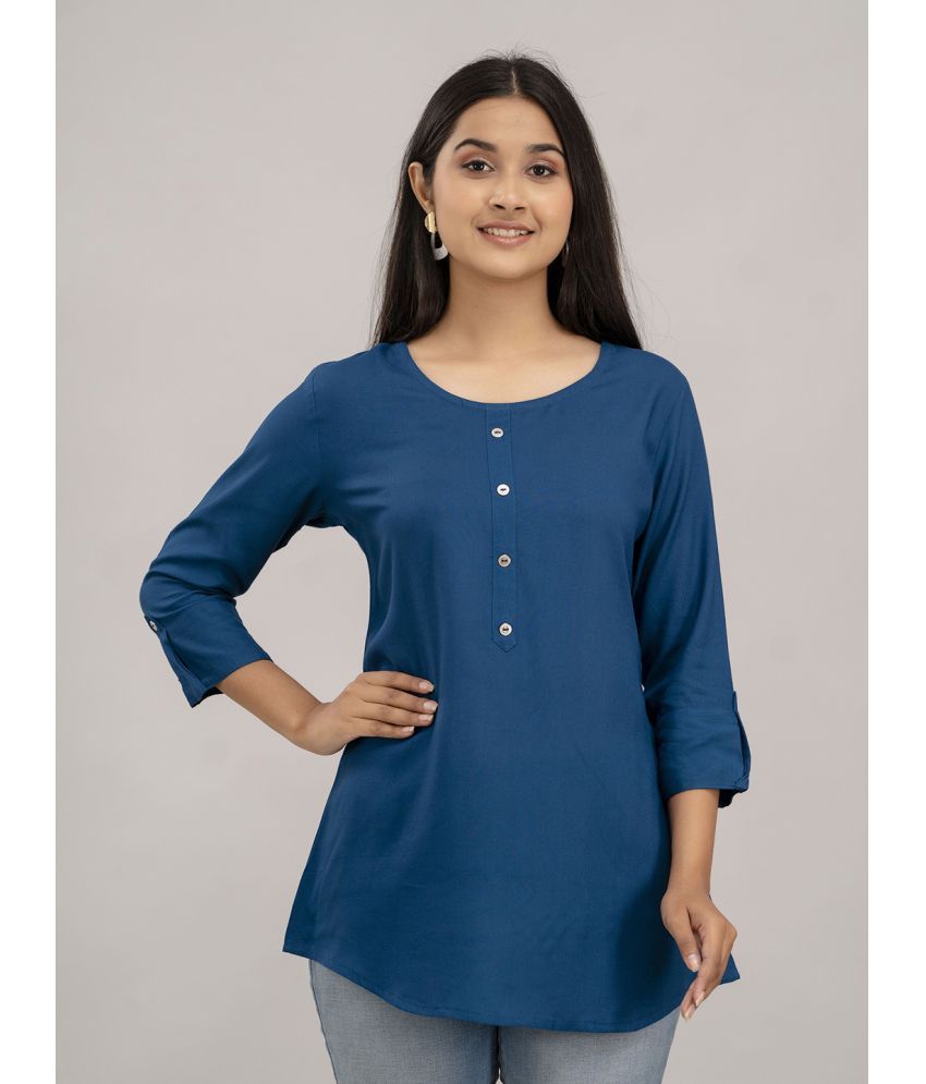     			feranoid Pack of 1 Viscose Rayon Solid A-line Women's Kurti - ( Blue )