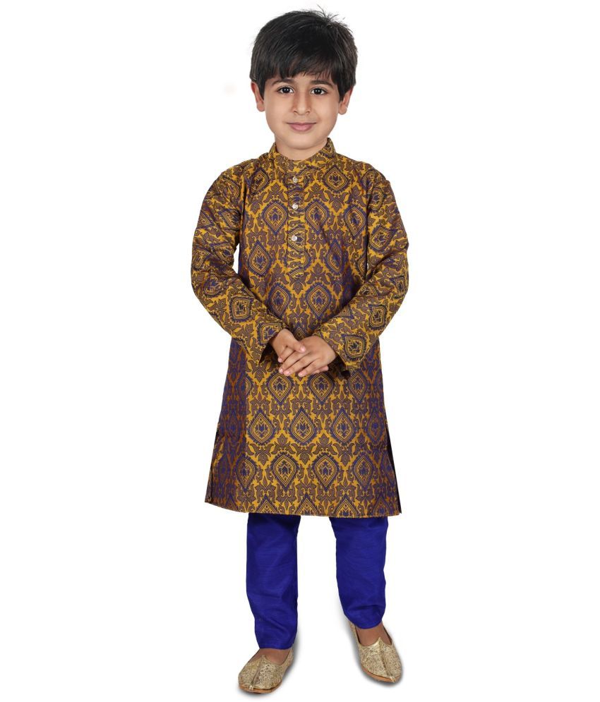     			hrr Boys Cotton Blend Ethnic - Pattern Kurta Pyjama Set ( Yellow , Pack of 1 )