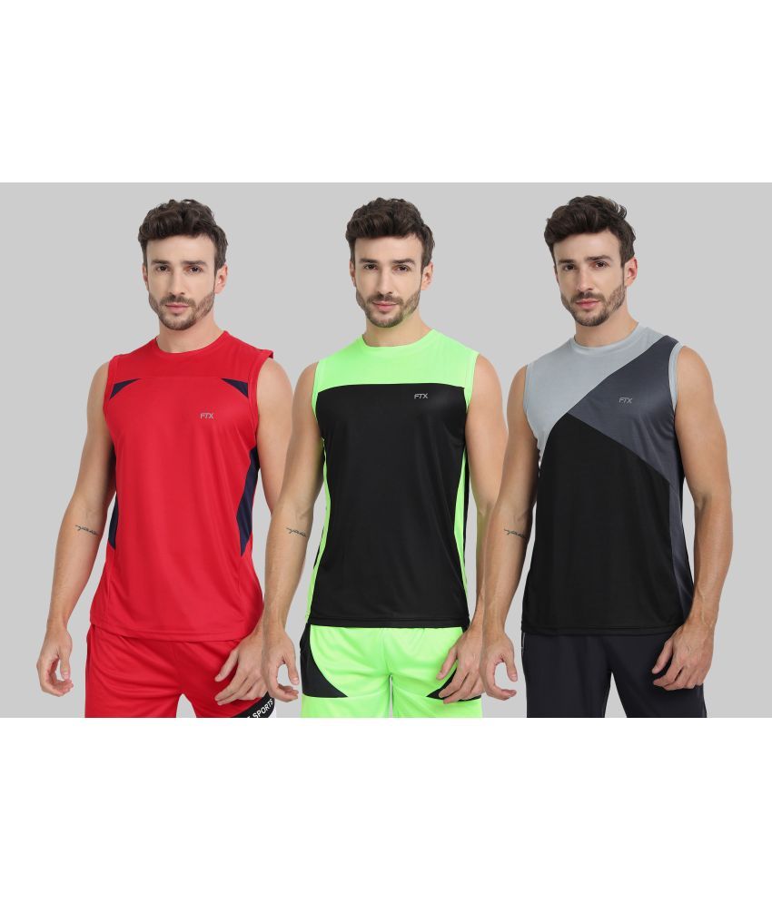     			FTX Pack of 3 Polyester Basic Vest For Men ( Black )