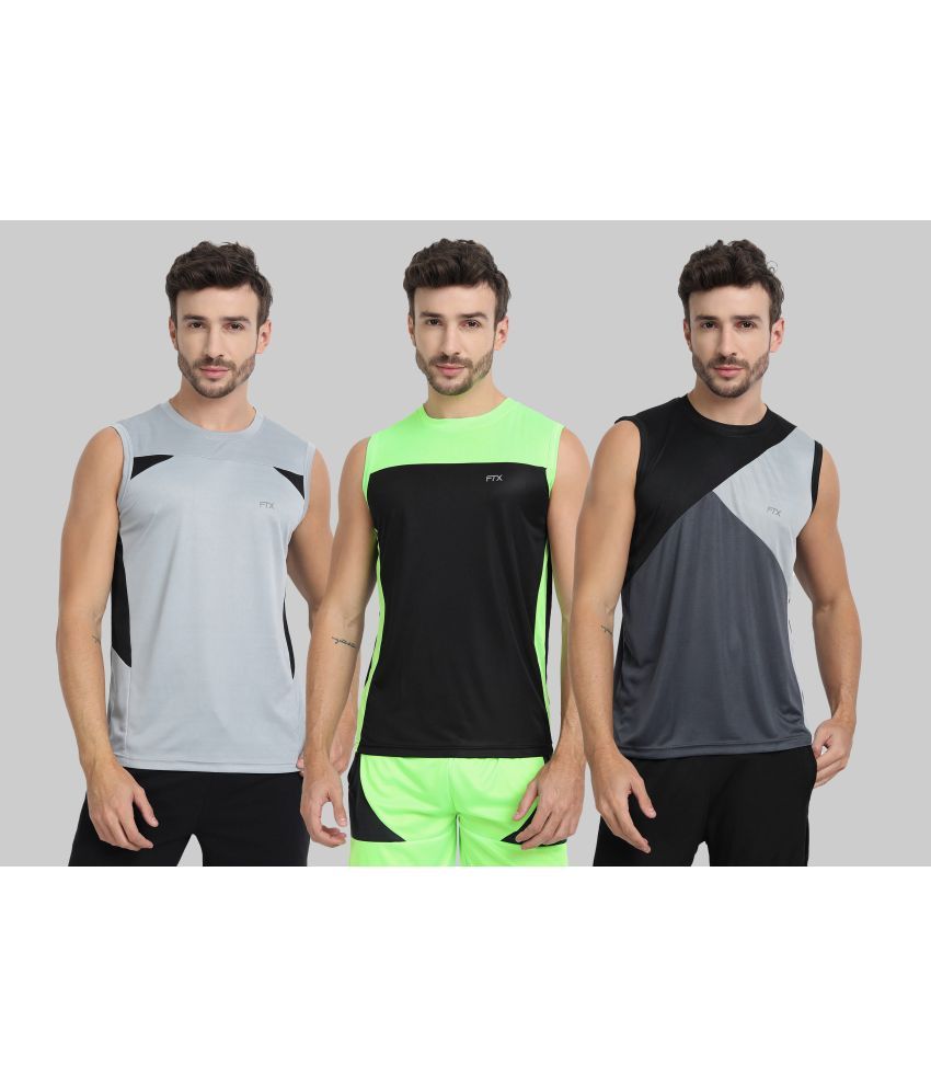     			FTX Pack of 3 Polyester Basic Vest For Men ( Silver )