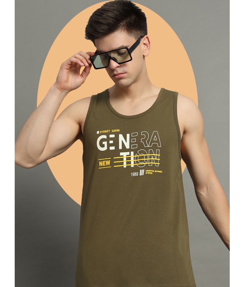     			GET GOLF Cotton Blend Regular Fit Printed Sleeveless Men's Round T-Shirt - Olive ( Pack of 1 )