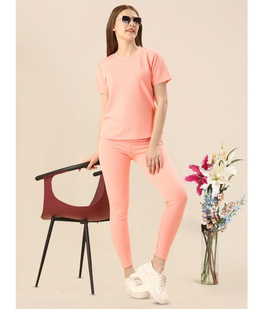     			INFRIM Peach Cotton Blend Solid Tracksuit - Pack of 1