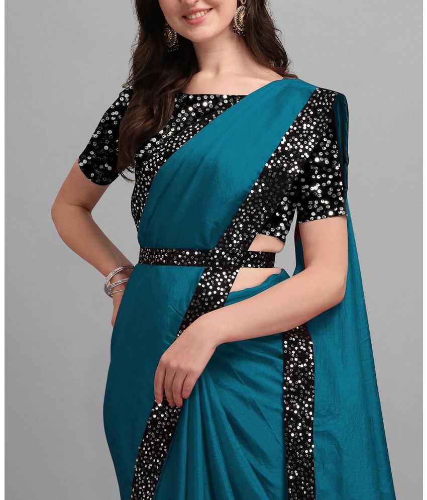     			Parmila Fashion Pack of 1 Chiffon Embellished Saree With Blouse Piece ( Teal )