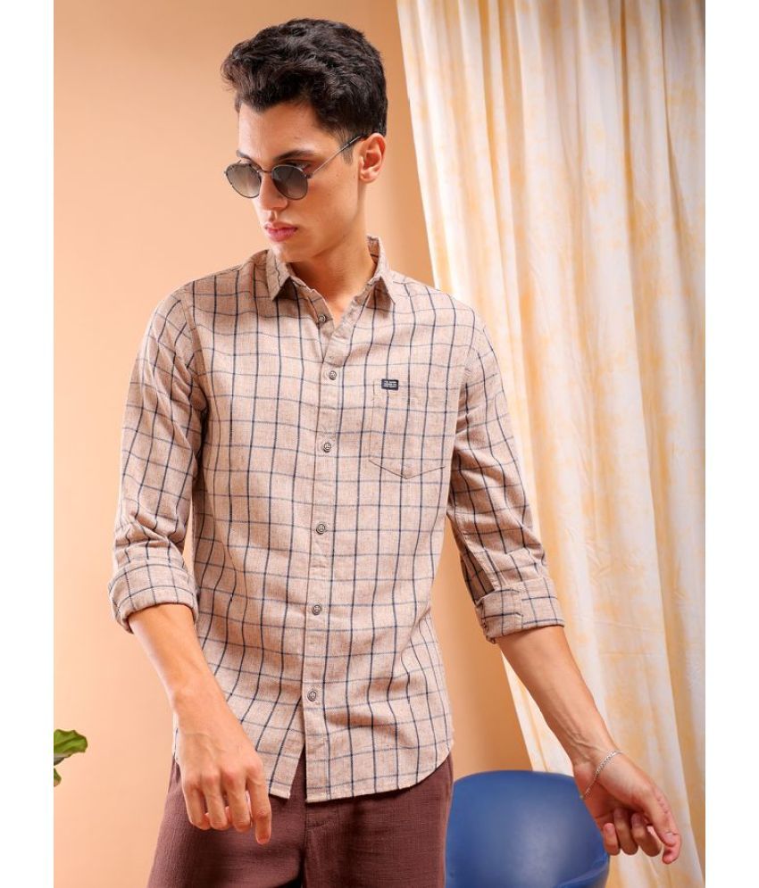     			The Indian Garage Co. 100% Cotton Slim Fit Checks Full Sleeves Men's Casual Shirt - Beige ( Pack of 1 )