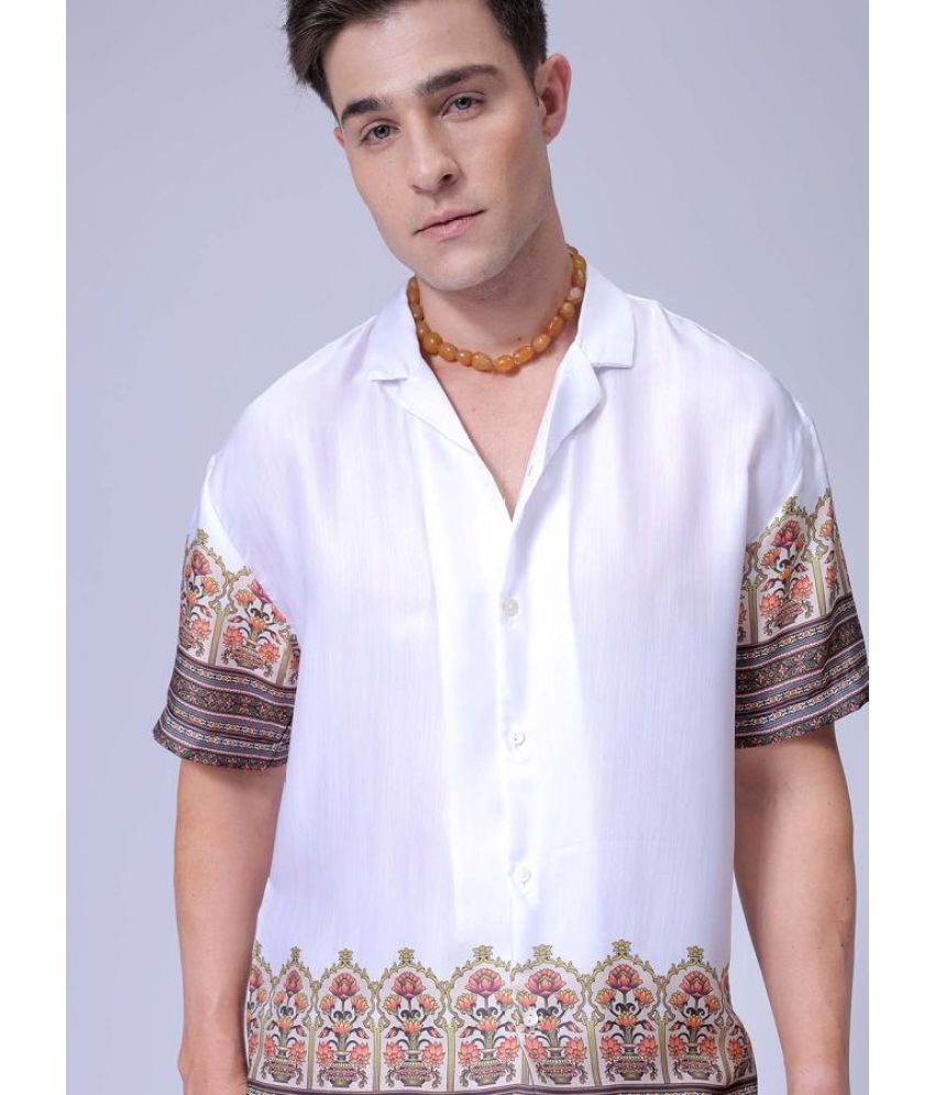     			The Indian Garage Co. Polyester Relaxed Fit Printed Half Sleeves Men's Casual Shirt - White ( Pack of 1 )