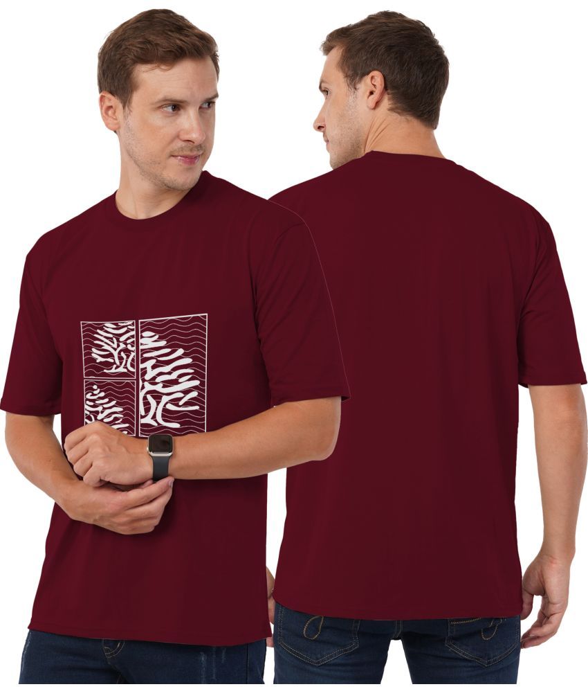     			AOOSH Cotton Blend Oversized Fit Printed Half Sleeves Men's Round T-Shirt - Maroon ( Pack of 1 )