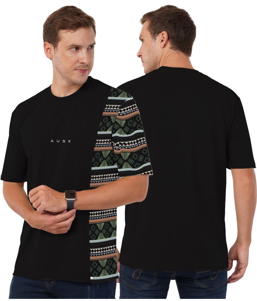     			AOOSH Cotton Blend Oversized Fit Printed Half Sleeves Men's Round T-Shirt - Black ( Pack of 1 )