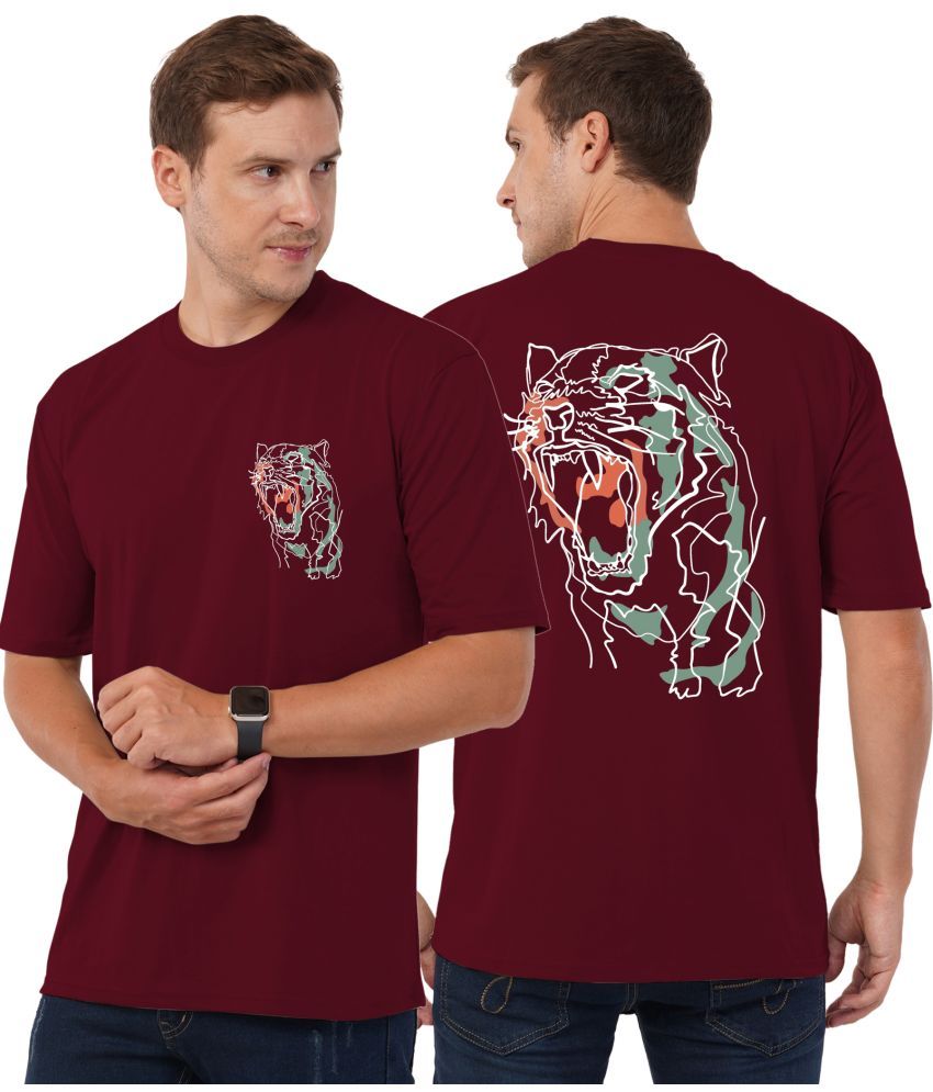     			AOOSH Cotton Blend Oversized Fit Printed Half Sleeves Men's Round T-Shirt - Maroon ( Pack of 1 )