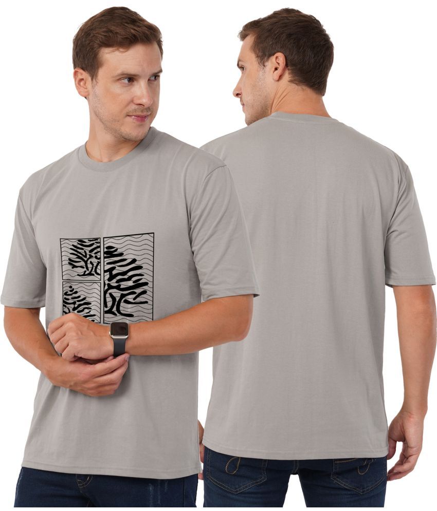     			AOOSH Cotton Blend Oversized Fit Printed Half Sleeves Men's Round T-Shirt - Grey ( Pack of 1 )