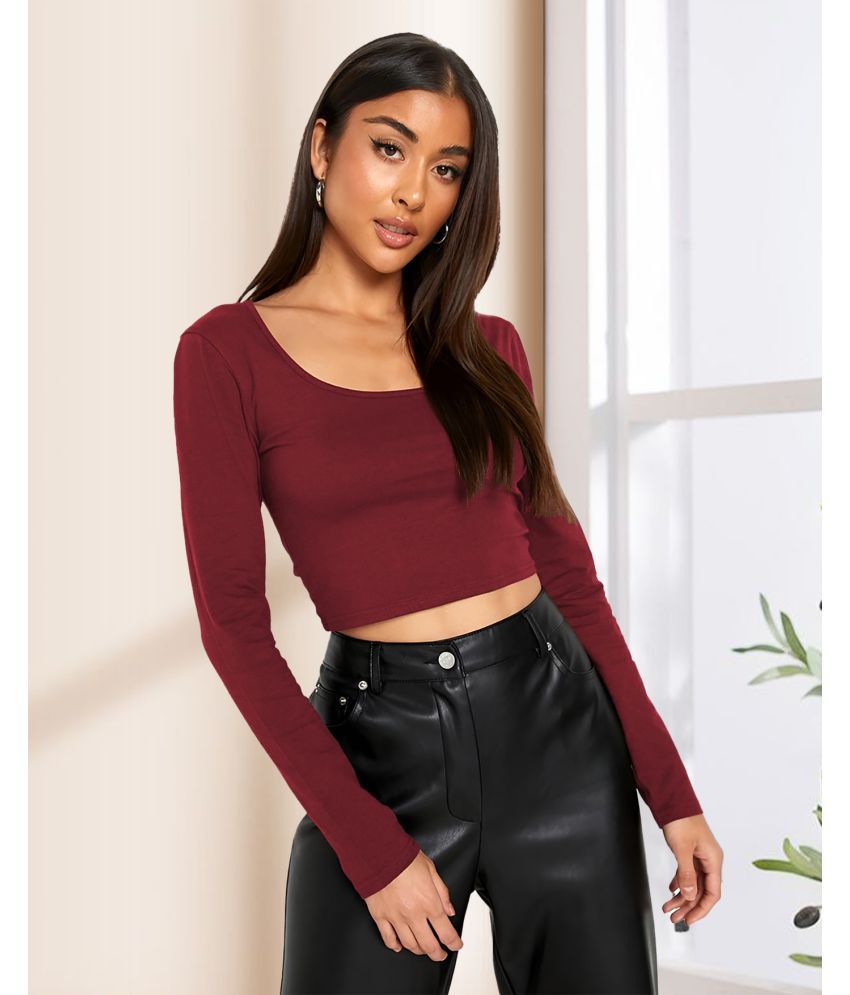     			AOOSH Maroon Cotton Blend Women's Crop Top ( Pack of 1 )