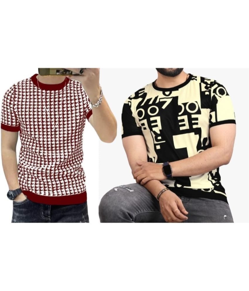     			FABRIPPLE Polyester Regular Fit Printed Half Sleeves Men's Round T-Shirt - Multicolor ( Pack of 1 )