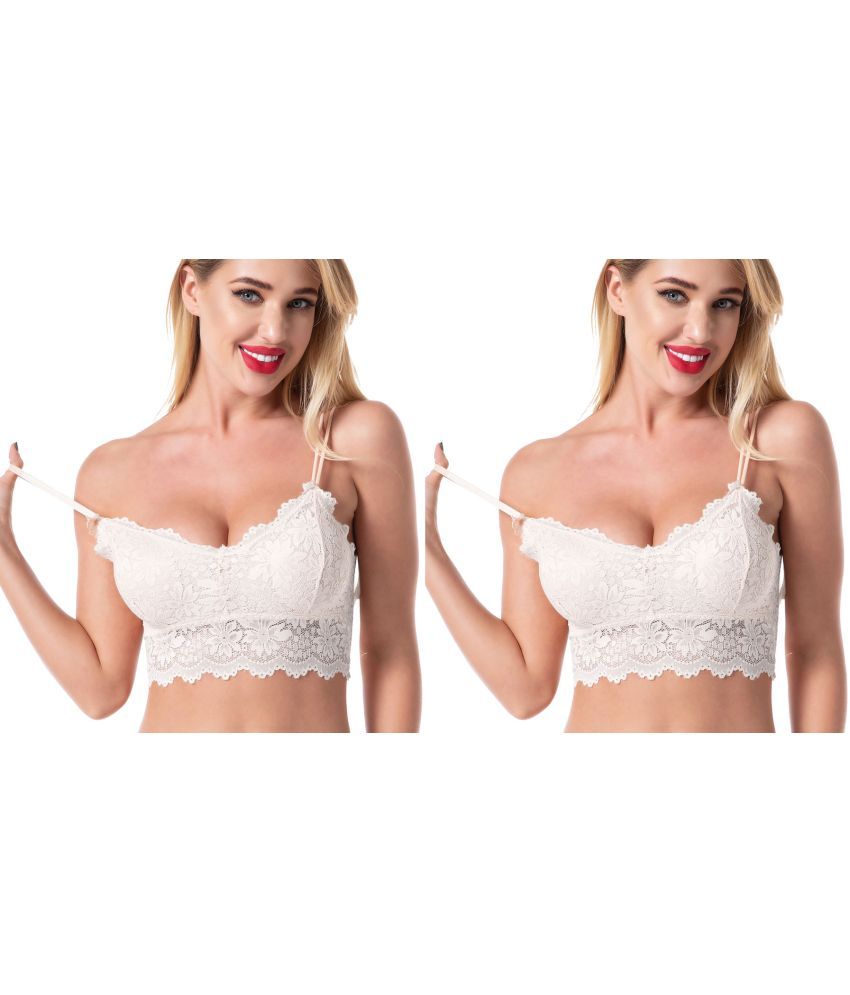     			Flenzy Pack of 2 Lace Lightly Padded Bralette Bra For Women ( White )