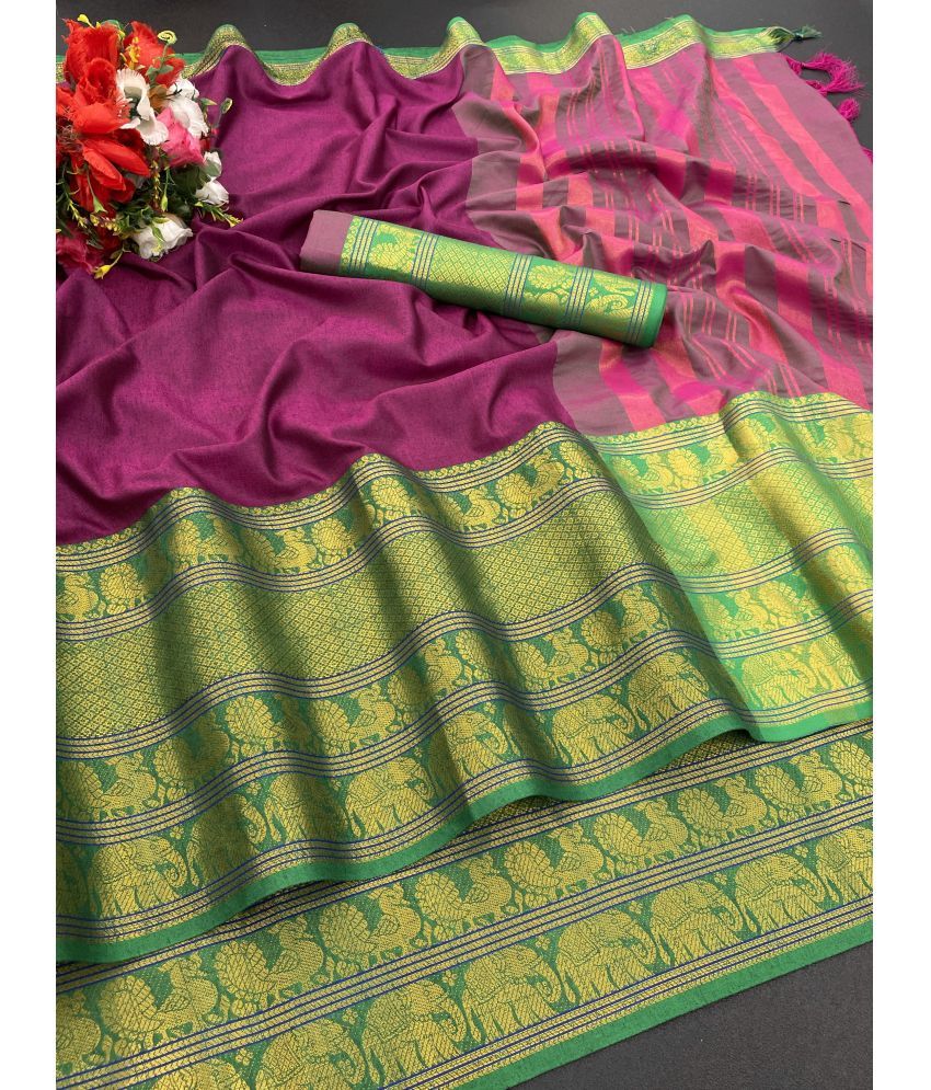     			Gullak Pack of 1 Art Silk Self Design Saree With Stitched Blouse ( Purple )