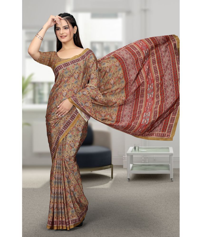     			Gullak Pack of 1 Crepe Printed Saree With Stitched Blouse ( Multicolor )