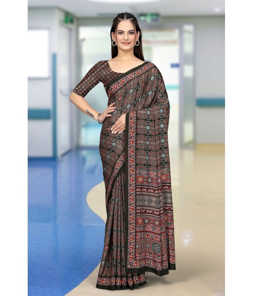     			Gullak Pack of 1 Crepe Printed Saree With Stitched Blouse ( Multicolor )