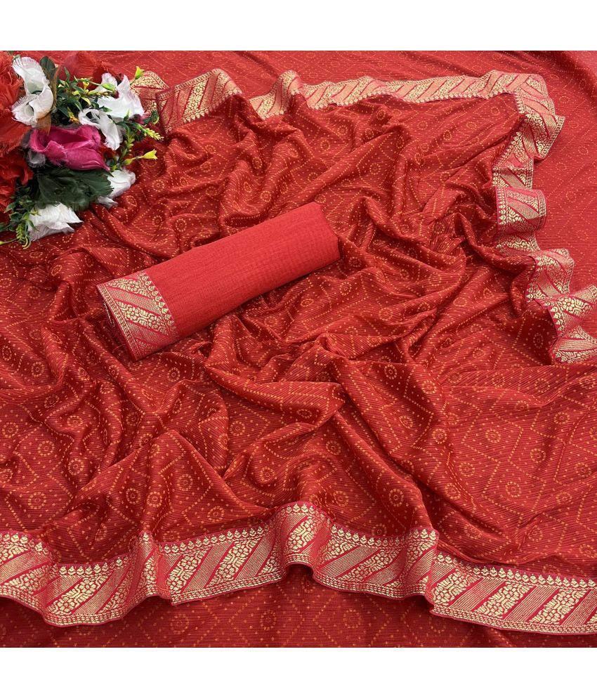     			Gullak Lycra Woven Saree With Blouse Piece ( Red , Pack of 1 )