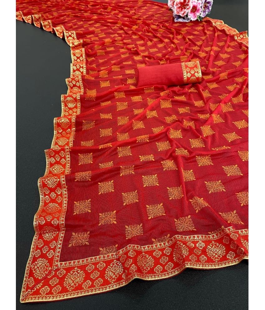     			Gullak Lycra Printed Saree With Blouse Piece ( Red , Pack of 1 )