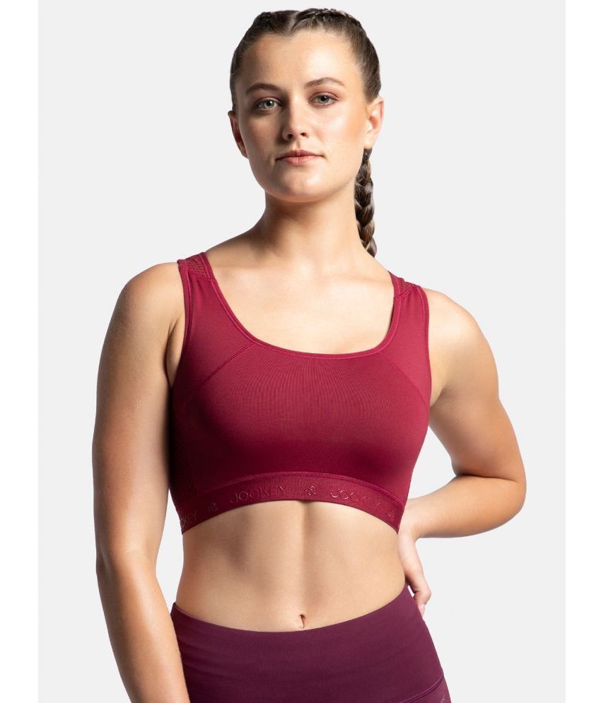     			Jockey AP20 Women Wirefree Padded Tactel Nylon Elastane Racerback Styling Sports Bra - Claret