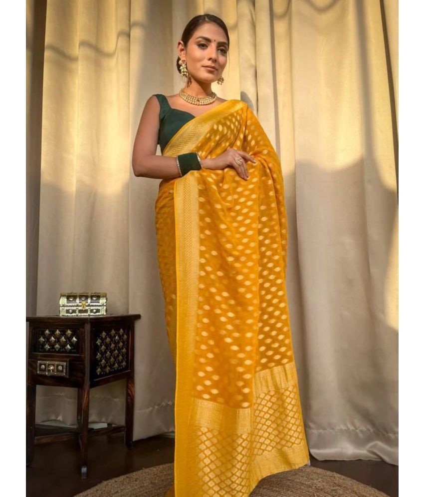     			KOMAL NX Pack of 1 Silk Blend Woven Saree With Blouse Piece ( Yellow )